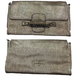 JESSICA SIMPSON: Gold Woven Chain Detailed Clutch / Crossbody Purse